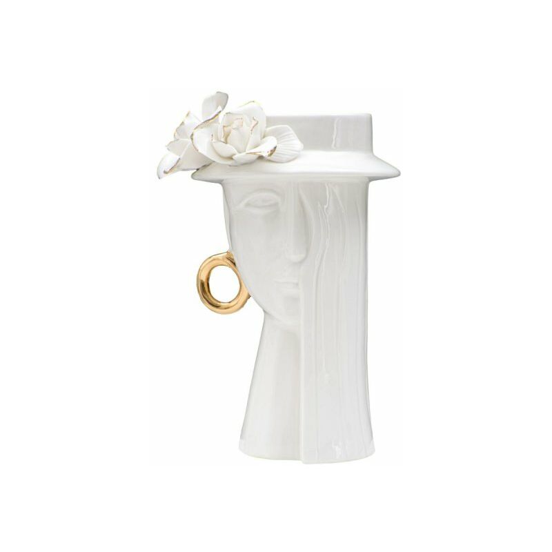 foto del prodotto mauroferretti - vaso in ceramica bianca con decori oro 15x13,5x23,5cm woman elegant