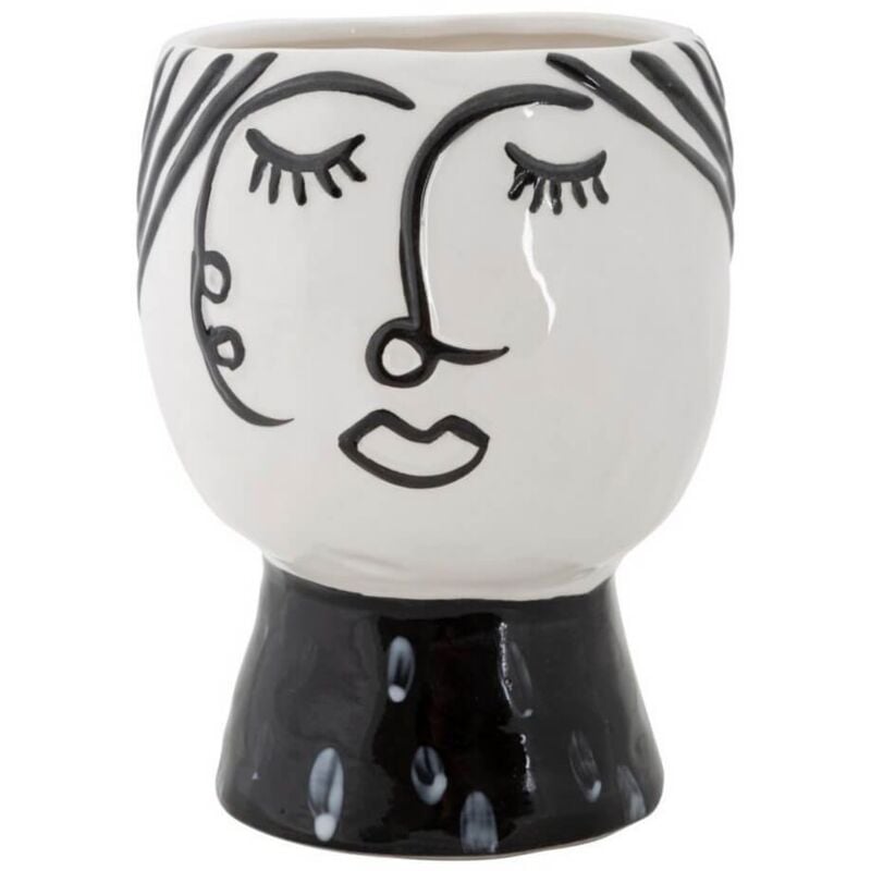 foto del prodotto mauroferretti vaso in porcellana bianco con disegno e base nero 14x18,2cm pot face