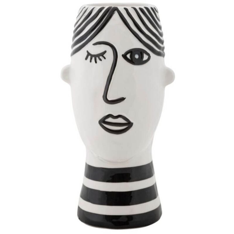 foto del prodotto mauroferretti vaso in porcellana bianco con disegno nero 13,2x11,8x26,3cm face
