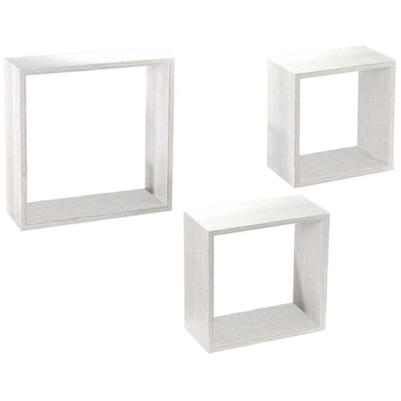 foto del prodotto maury s 3 pensili quadrati in legno da parete in tre misure bianco legno