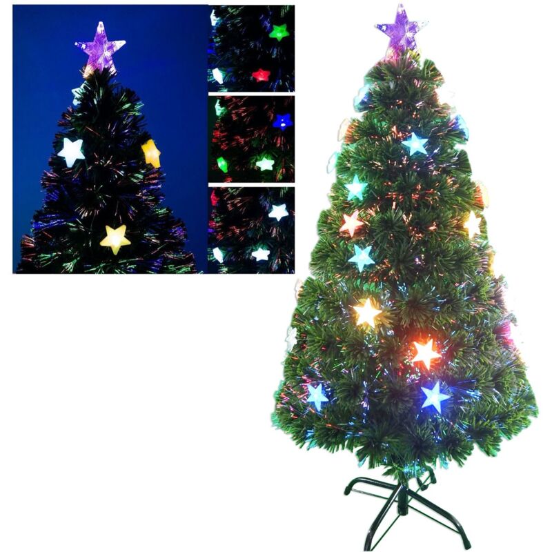 foto del prodotto maury s albero di natale led e fibre ottiche 120 cm colore verde con base e stelline luminose