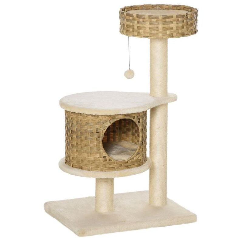 foto del prodotto maury s albero tiragraffi per gatti adulti e gattini da 95cm cuccia e casetta per gatti in rattan e pali in sisal