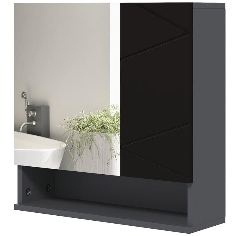 foto del prodotto maury s armadietto con specchiera bagno a 2 ante e mensole regolabili in legno. 55x17x55cm. nero