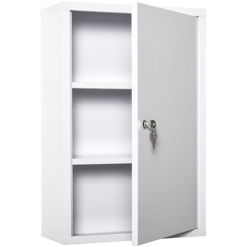 foto del prodotto maury s armadietto medicinali a 3 livelli in acciaio con 2 chiavi e montaggio a parete. 40x18x60 cm. bianco