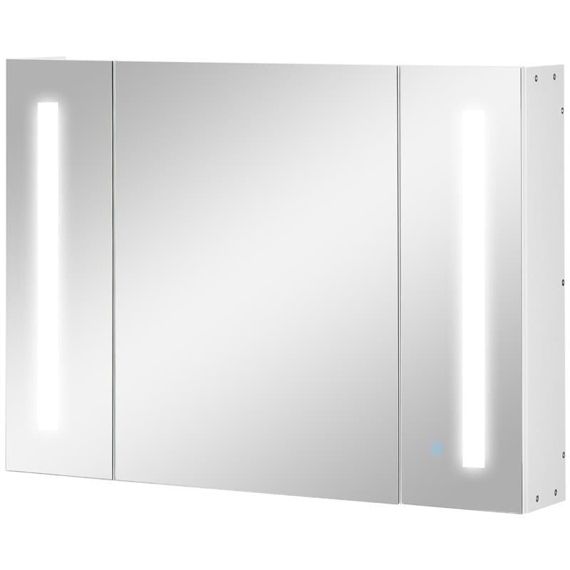 foto del prodotto maury s armadietto specchiera da bagno con 3 armadietti. 3 ripiani e luce led. 90x15x65 cm. bianco
