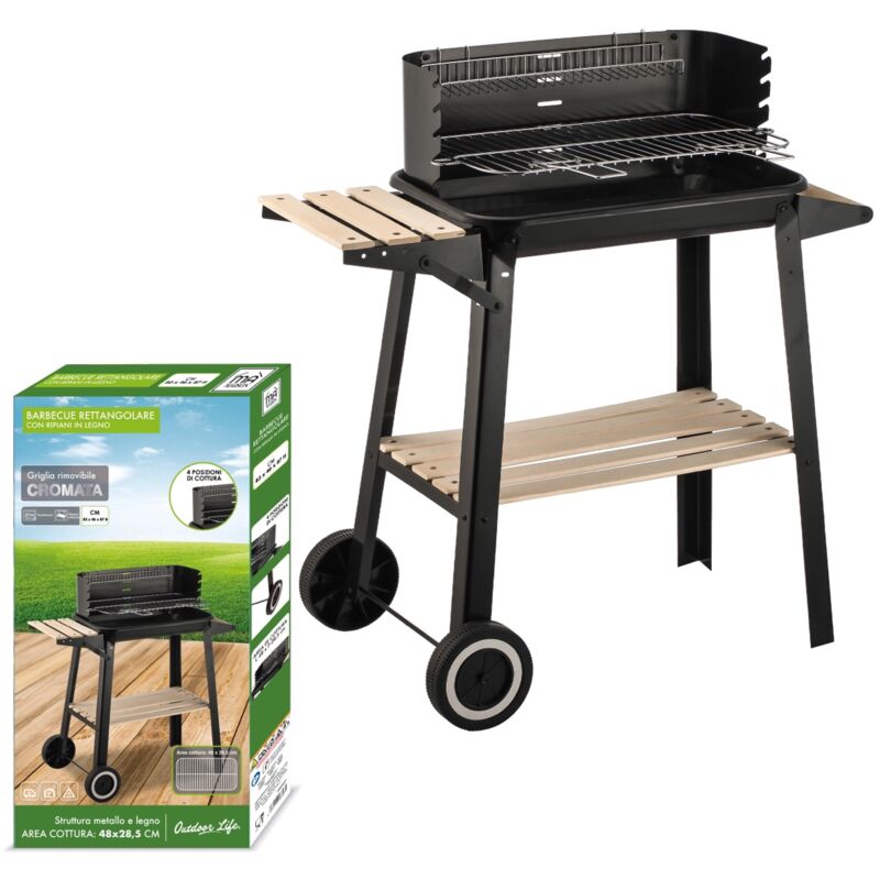 foto del prodotto maury s barbecue rettangolare con ripiani in legno 83x46xh87 cm in colore nero