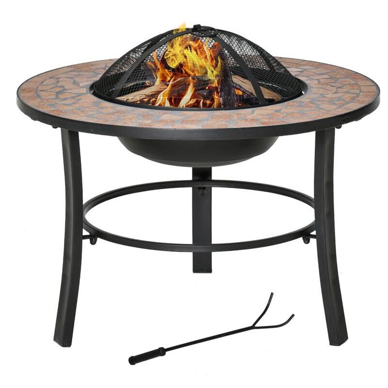 foto del prodotto maury s braciere da giardino con coperchio parascintille e piano in ceramica 68x68x45 cm nero