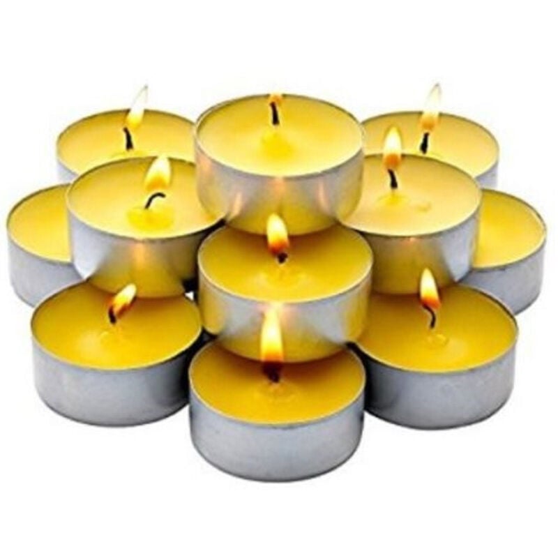 foto del prodotto maury s candeline tea light 120 pz gialle con olio di citronella e base in metallo