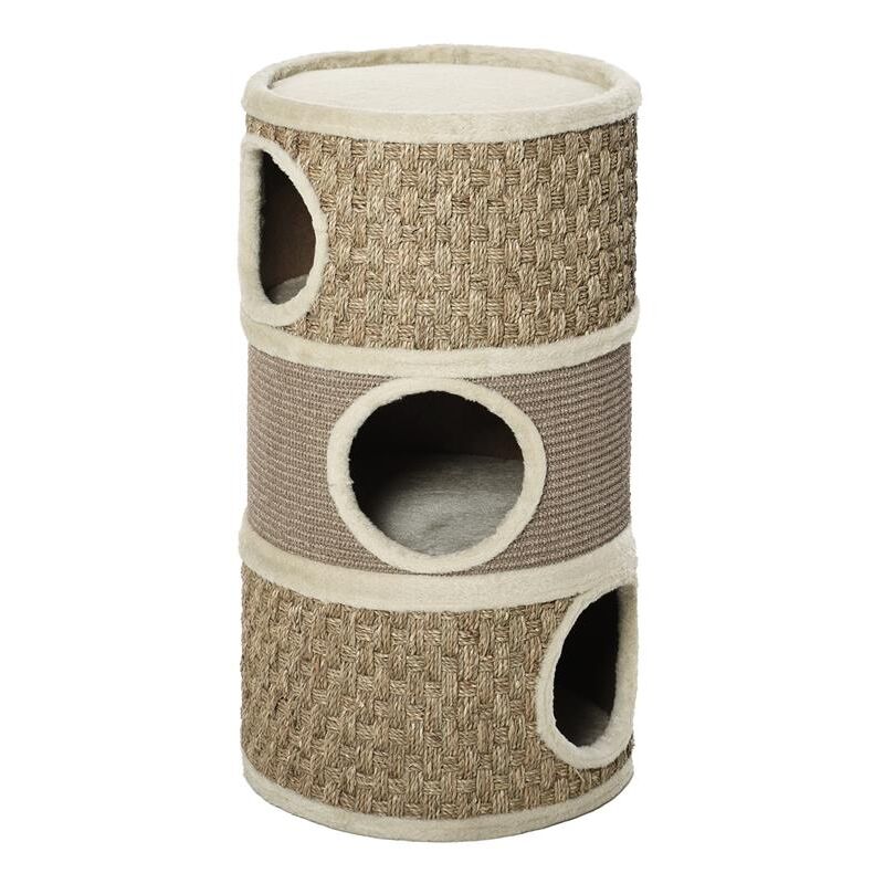 foto del prodotto maury s casetta cuccia per gatti tiragraffi a torre 3 nicchie corda in sisal alga marina