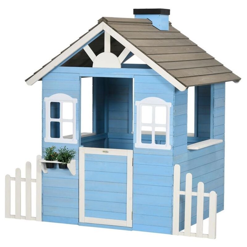 foto del prodotto maury s casetta per bambini in legno da esterno. et 3 7 anni. 151x112.5x142cm. blu
