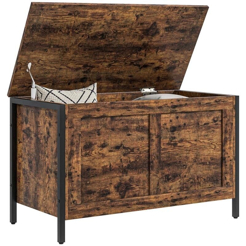 foto del prodotto maury s cassapanca in legno da 95l stile industriale con coperchio e cerniera di sicurezza. 80x40x49cm. marrone