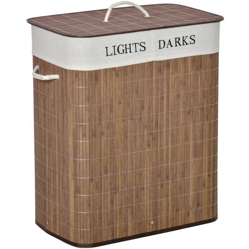 foto del prodotto maury's - cesto per biancheria in bambù da 100 lt con 2 scomparti + coperchio e maniglie color marrone