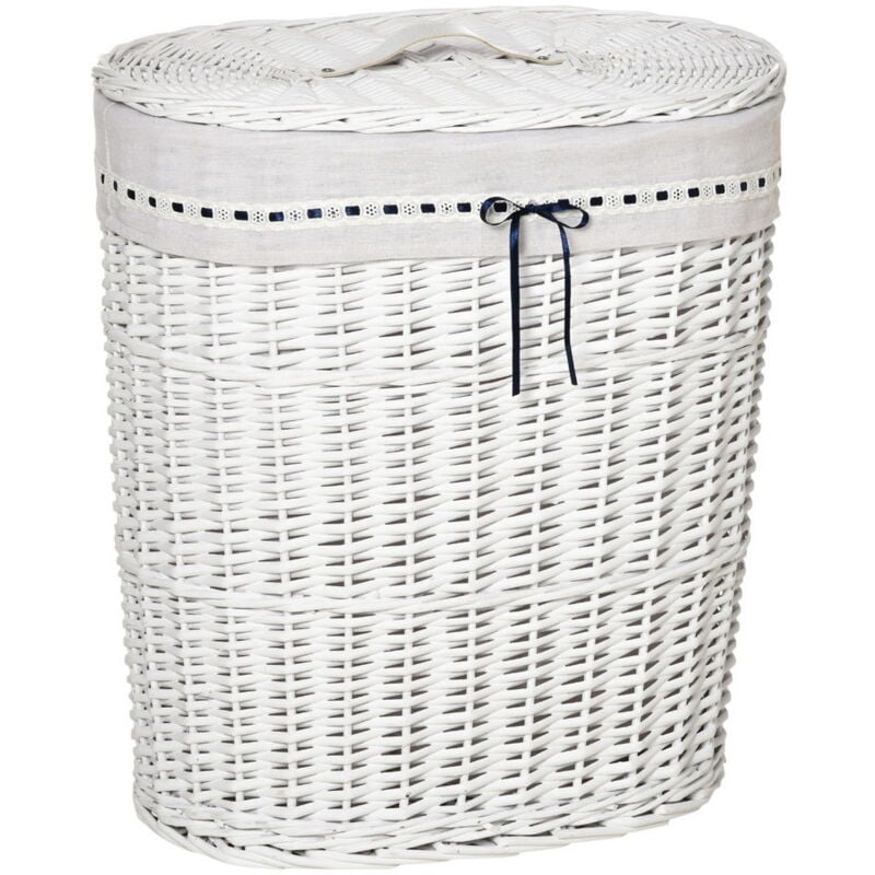 foto del prodotto maury's - cesto portabiancheria in vimini con coperchio e sacco in tessuto bianco