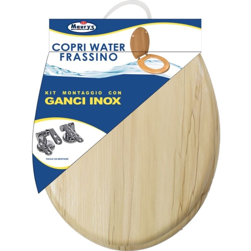 foto del prodotto maury's - copri water wc frassino kit di montaggio con ganci inox extra resistente
