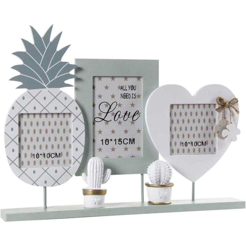 foto del prodotto maury s cornice portafoto da appoggio. multifoto 3 posti in legno shabby ananas e cuore