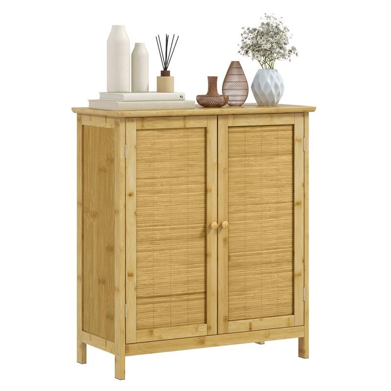 foto del prodotto maury's - credenza stile boho in rattan e bamb con 2 ante e mensola interna. 60x27x67.5cm. colore legno