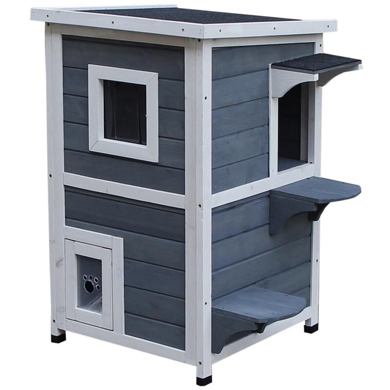 foto del prodotto maury s cuccia per animali domestici da esterno 2 livelli apribile in legno grigio e bianco 51 x 51 x 81.3cm