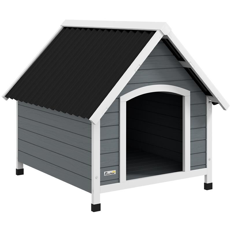 foto del prodotto maury s cuccia per cani in legno da esterno. casetta per cani grandi con pavimento rimovibile. 84x99x87cm. grigio