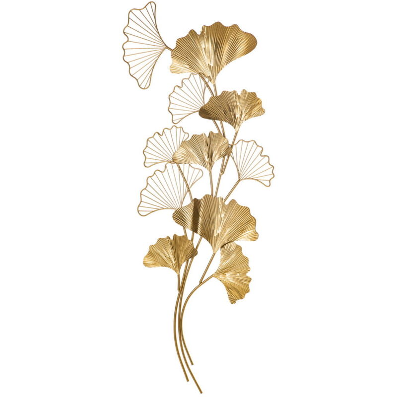 foto del prodotto maury s decorazione murale 3d in metallo wall art dorata con foglie di ginkgo 138x70cm