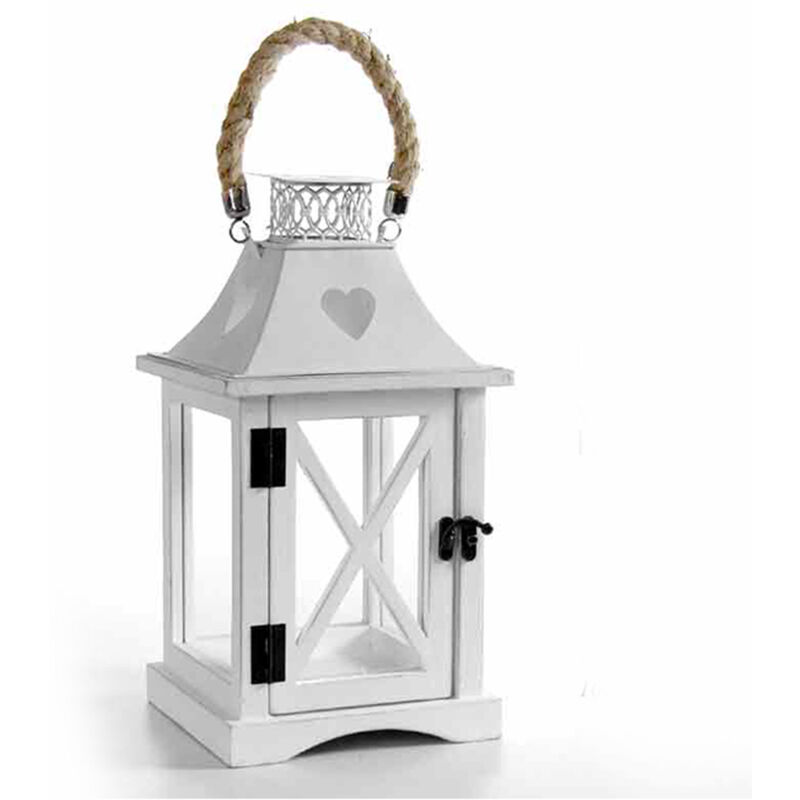 foto del prodotto maury s lanterna con struttura in legno 17.5 x 17.5 x 36 cm colore bianco