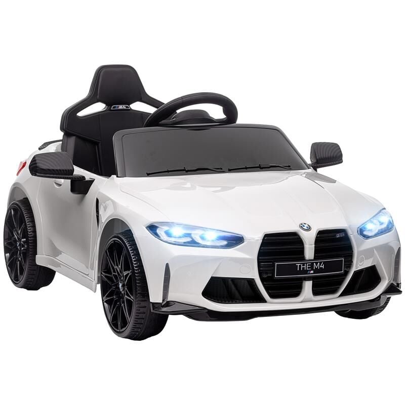 foto del prodotto maury s macchina elettrica per bambini a licenza bmw m4 con telecomando. clacson e fari. 108x69.5x51 cm. bianca