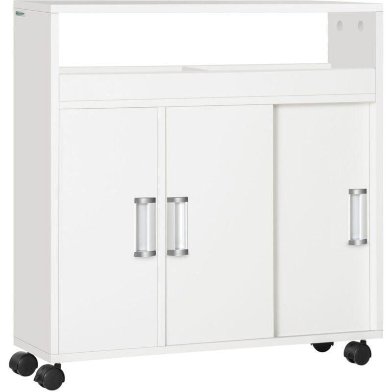 foto del prodotto maury s mobiletto bagno con porte scorrevoli e ruote 70x20x71cm bianco
