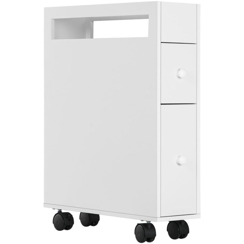foto del prodotto maury s mobiletto salvaspazio bagno con 4 ruote. 2 cassetti e ripiano aperto. 16x49.5x66cm. bianco