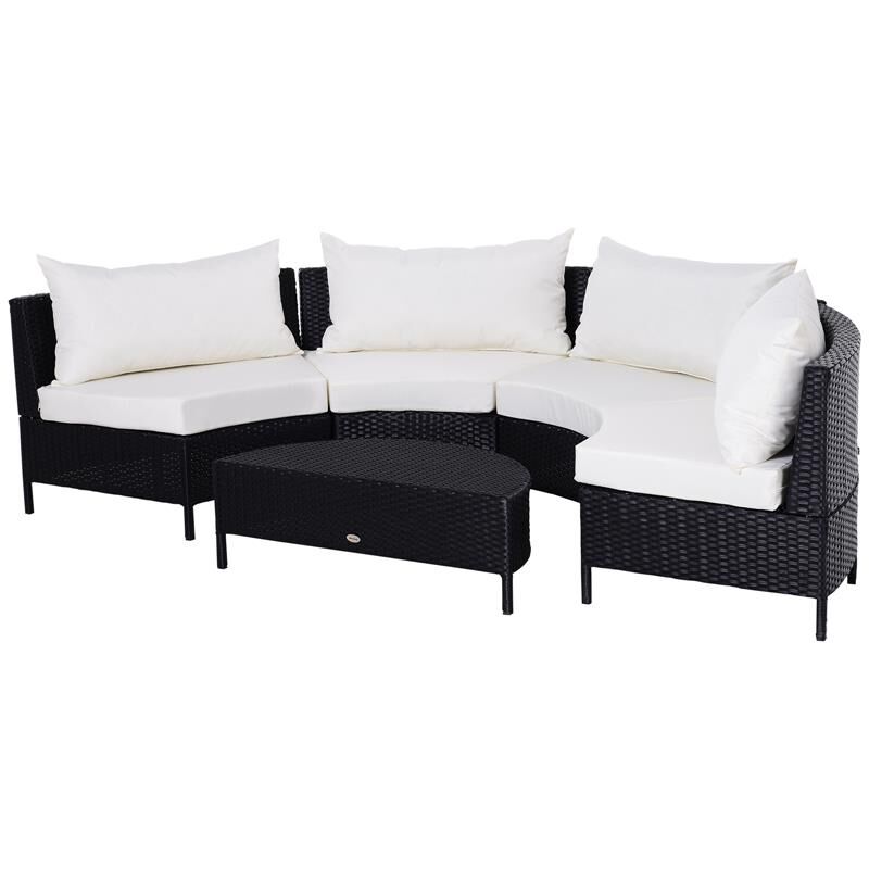 foto del prodotto maury s mobili da giardino set 5 pezzi con tavolino in rattan nero con cuscini bianchi