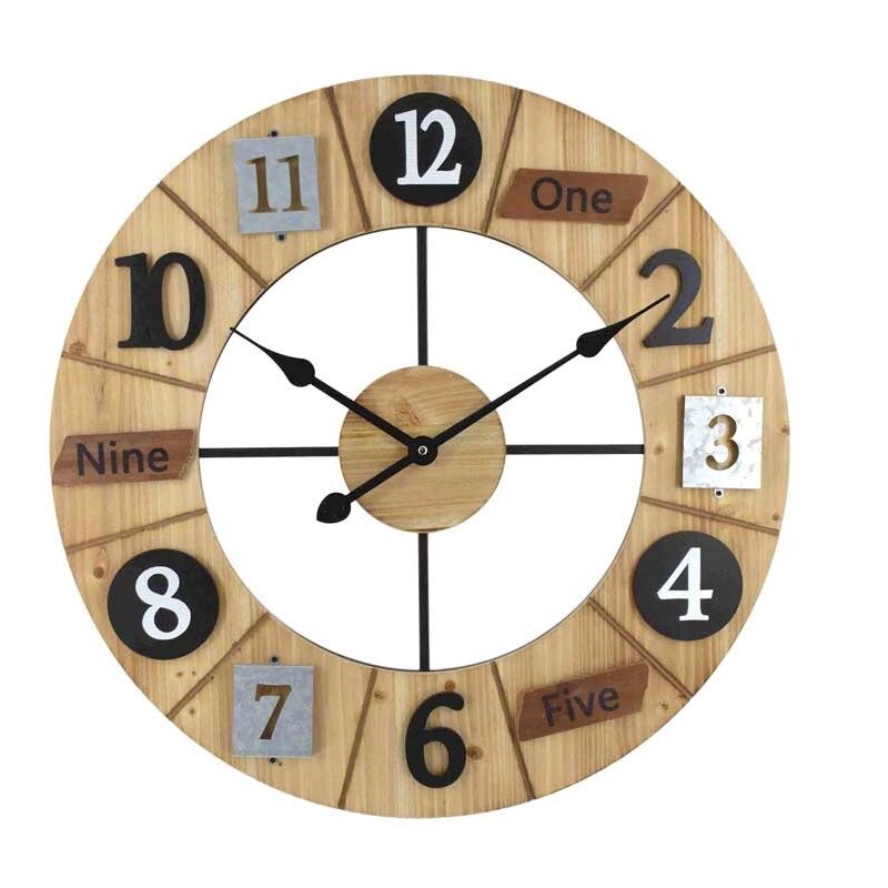 foto del prodotto maury s orologio da parete in legno con numeri simpatici 60x5.5x60cm color legno