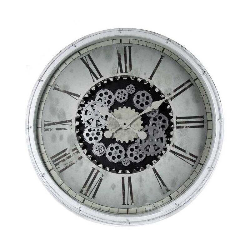 foto del prodotto maury s orologio maxi da parete sotto vetro con ingranaggi in movimento 76x76x5 cm bianco cornice in plastica