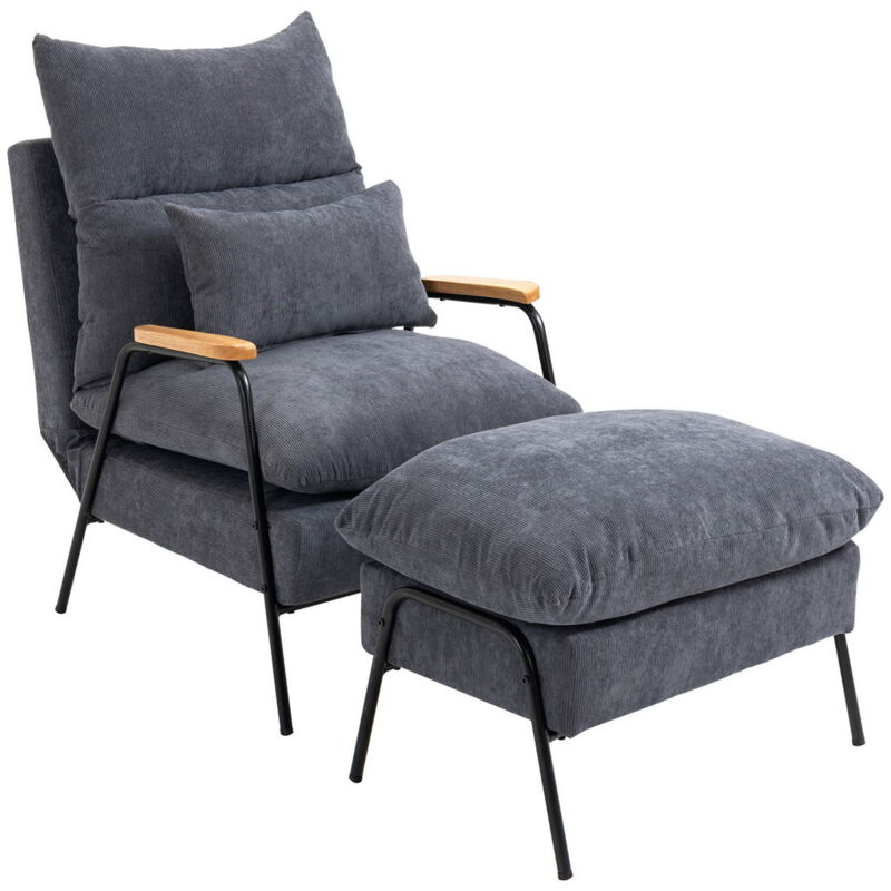 foto del prodotto maury s poltrona relax reclinabile con pouf poggiapiedi in velluto 68x91.5x88cm grigio