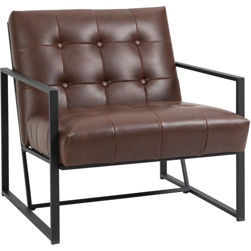 foto del prodotto maury's - poltrona stile industriale trapuntata a bottoni in metallo 75x81x78cm marrone