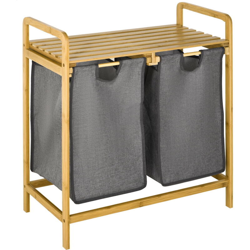 foto del prodotto maury s portabiancheria in legno di bamb con doppio cesto 63.5x33x73 cm grigio