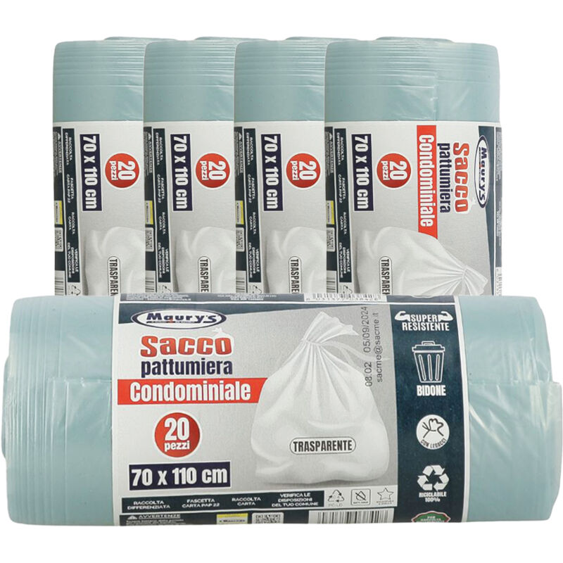 foto del prodotto maury s sacchi per pattumiera 70x110 cm 5 confezioni da 20 pezzi in colore trasparente okx