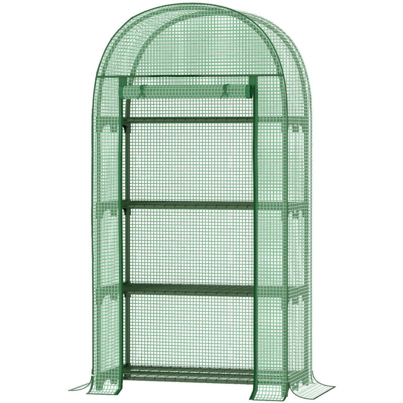 foto del prodotto maury s serra da giardino con ripiani in metallo, copertura in pe e porta avvolgibile 80x49x160cm, verde