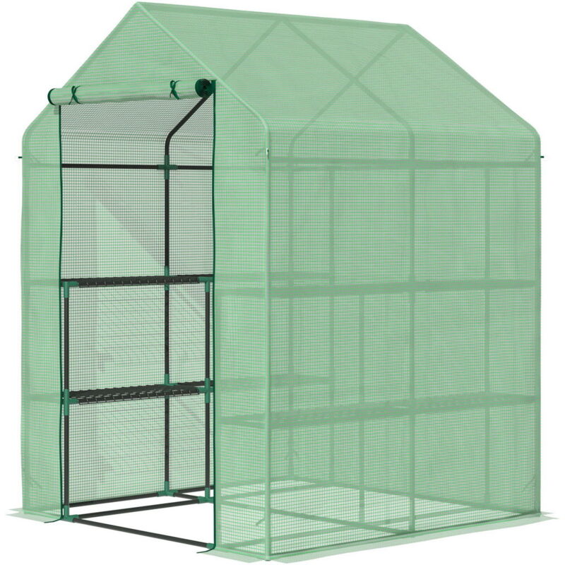 foto del prodotto maury s serra da giardino con scaffali. copertura in pe e porta avvolgibile. 143x138x190 cm. verde