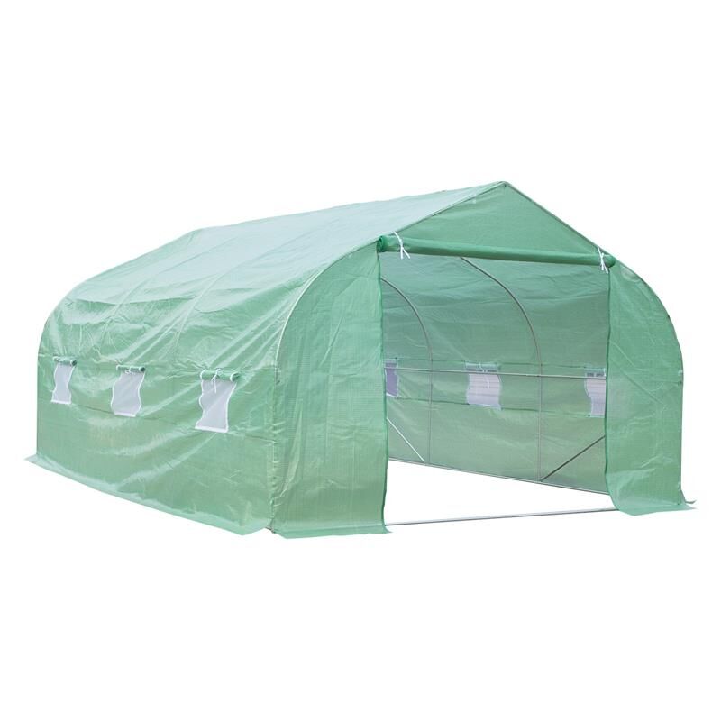 foto del prodotto maury s serra da giardino con tetto spiovente in pe e tubi d acciaio verde scuro 4.5x3x2m