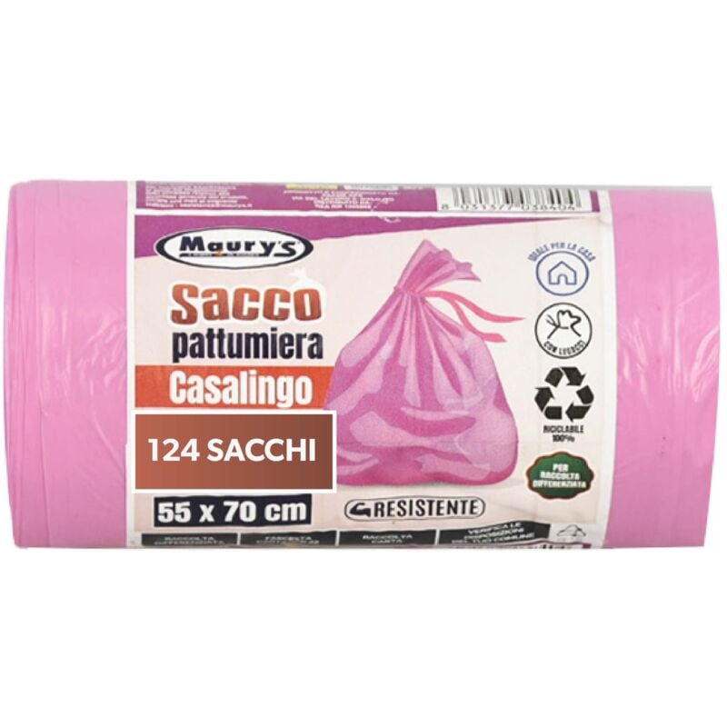 foto del prodotto maury s set 124 sacchi per pattumiera 55x70cm in rotoli da 31 pezzi rosa