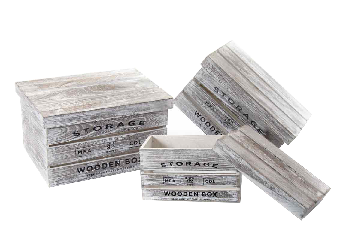 foto del prodotto maury's set 3 cassette in legno anticato con coperchio in misure differenti