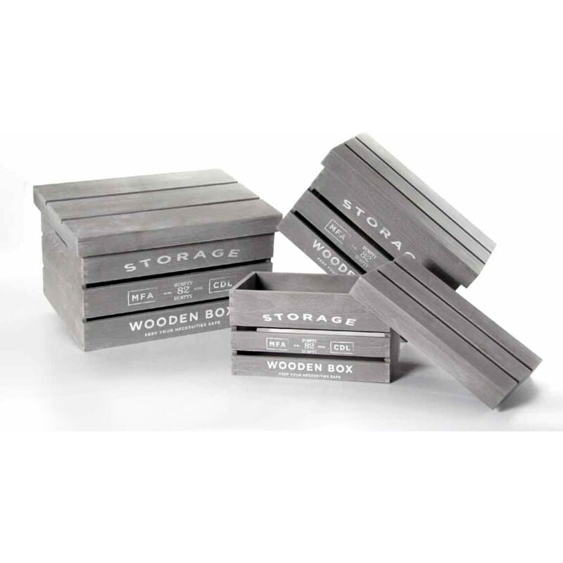 foto del prodotto maury s set 3 cassette in legno grigio con coperchio in misure differenti
