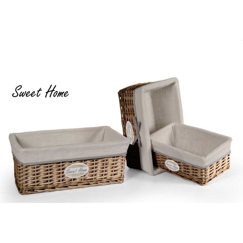 foto del prodotto maury s set 3 ceste legno beige con scritta sweet home con coperchio