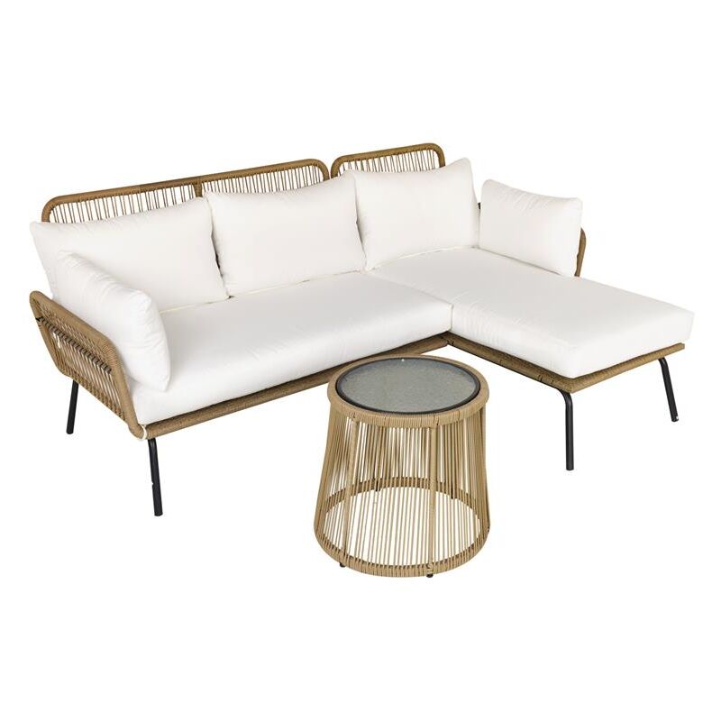 foto del prodotto maury s set 3 pezzi divano 2 posti chaise longue e tavolino beige e caff 