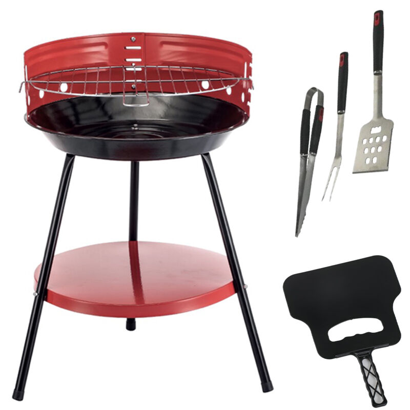 foto del prodotto maury s set barbecue tondo 4 posizioni 36x55h cm ventaglio da 32 cm grill set 3 utensili 43 cm