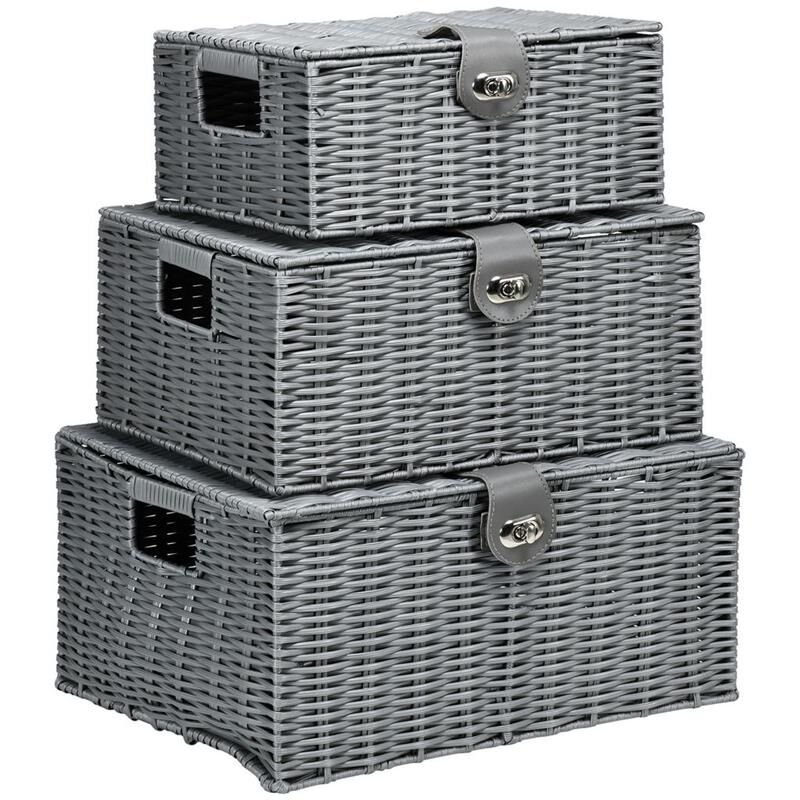 foto del prodotto maury s set di 3 cesti in vimini pp con coperchio di diverse dimensioni. grigio