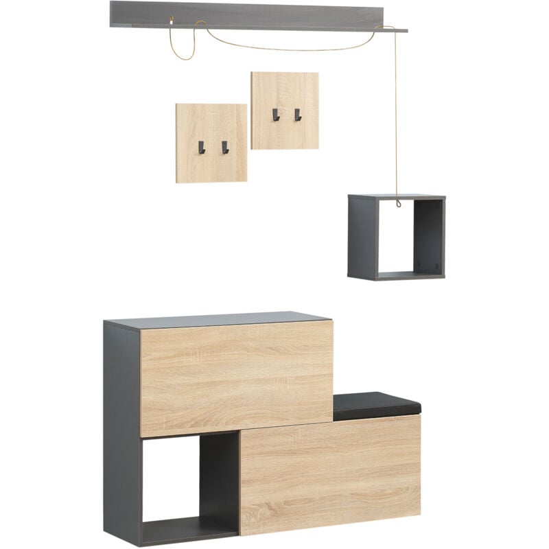 foto del prodotto maury s set mobile da ingresso con attaccapanni 120x32x78 cm grigio e naturale