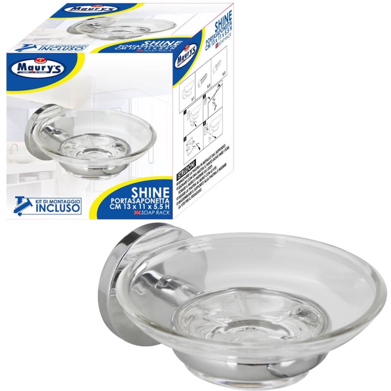 foto del prodotto maury s shine porta saponetta cromato bagno piatto in vetro 13 x 11 x 5.5 h cm