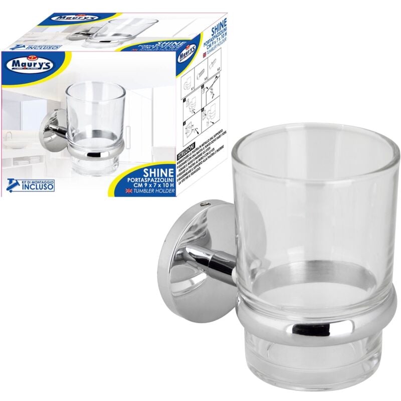 foto del prodotto maury s shine porta spazzolini da parete cromato in vetro 9 x 7 x 10 cm