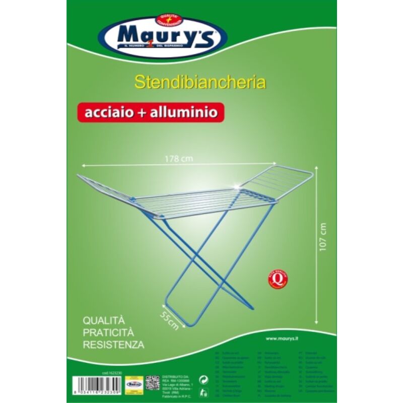 foto del prodotto maury s stendino in acciaio e alluminio da 18mtl 178 x 55 x 107 cm