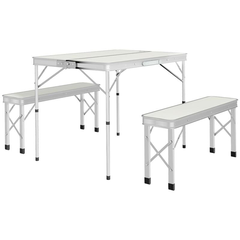 foto del prodotto maury s tavolo da picnic pieghevole 90x62x70 cm con 2 panche da esterno 86x23x40 cm. in mdf e alluminio. argento