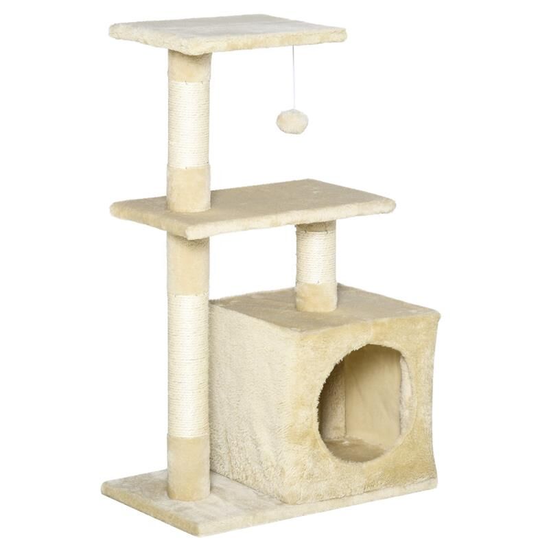 foto del prodotto maury s tiragraffi per gatti con cuccia pallina e pali in corda sisal beige